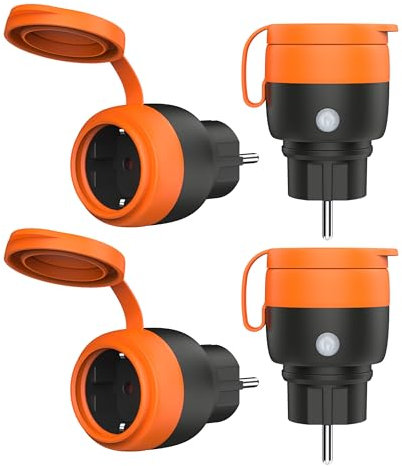 UCOMEN Outdoor Wlan Steckdosen,Stromzähler für Balkonkraftwerk,Wasserdicht Wlan Steckdose Alexa mit Strommessung, Smart Life APP, 2.4GHz,16A/3680W,4er Pack
