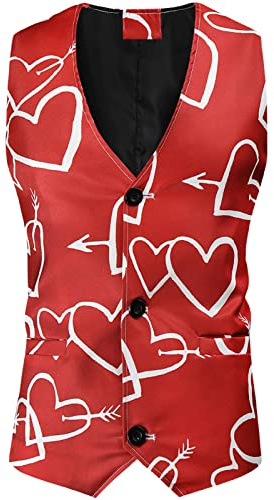 Caxndycing Männer Valentinstag Casual 3D Digital Herz Druck V-Ausschnitt Knopftasche Ärmellose Top Anzug Weste V-Ausschnitt Ärmellose Westen