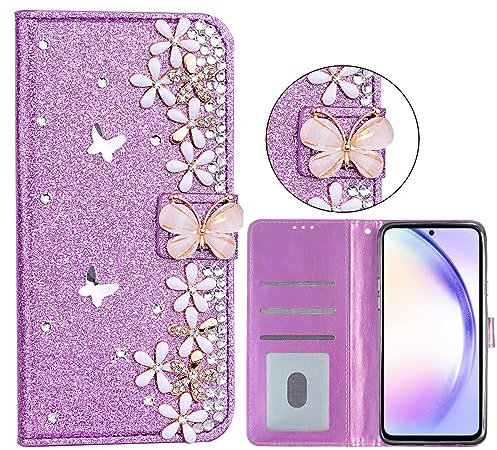 BLOTECH Custodia Diamante per Oppo A94 5G 3D Bling Bling Glitter Brillantini Brillante Porpora Custodia Case Libro Leather Flip Protettiva Portafoglio, ID Slot per Scheda, Cover per Oppo A94 5G