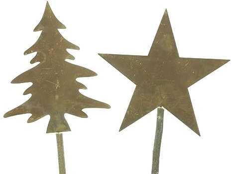 Dekostecker Tanne & Stern aus Metall mit Echt-Rost Finish, Gartenstecker, Roststecker, Weihnachtsdeko, Garten-Deko für Draußen