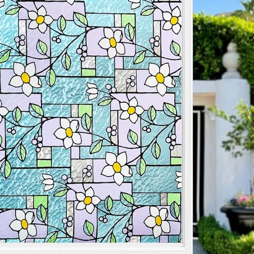 Zindoo Fensterfolie Blickdicht Gute Privatsphäre Schutz Dekorfolie Sichtschutzfolie 3D Lilie Blumen Muster Folie 59.5x200 cm