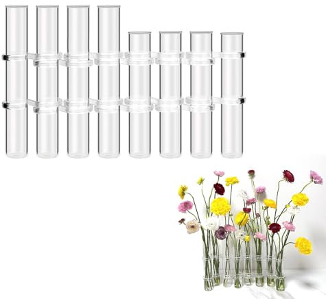 15cm Hinged Flower Test Tube Vase - Glass Tube Transparent Hydroponic Terrarium for Flowers(8 Tubes Different heights)