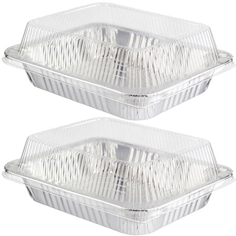 Homeshopa Aluminium Foil Food Storage Containeres with Plastic Lids, 2 Pack Rectangle Disposable Meal Prep Takeaway Foil Tray, Reusable Tin Foil for Cooking, Baking, Roasting Broiling, Serving