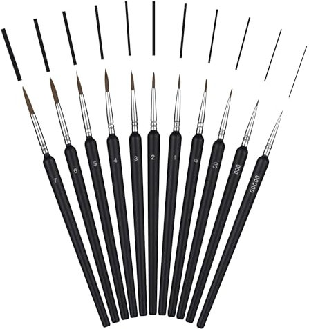 11 Pièces Pinceau de Détail, Petit Ensemble de Pinceau Fin Maquette Modelisme d'art Professionnel pour Miniature, Modèle, Ongles, Faciale Peinture, Huile, Pinceaux Acryliques, Pinceaux Aquarelle