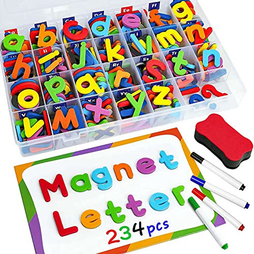 Juwaacoo 244-Piece Magnetic Letters Numbers Set, Uppercase Letters Letters Foam Alphabet ABC 123 Fridge Magnet, Learning Toy Set