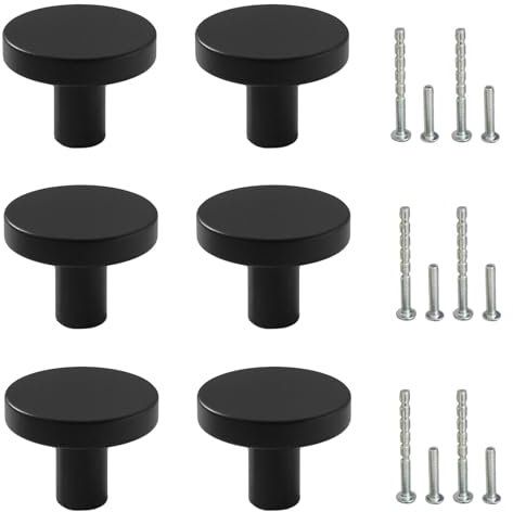 Beilala Drawer Knobs Black Matte, 6 Pack Round Kitchen Cabinet Handles Modern, Furniture Door Hardware Pulls for Chest of Cupboard Dresser Wardrobe Closet, 25x20mm