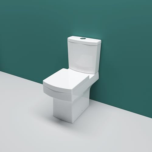 SKY Bathroom Square White Close Coupled Toilet Pan Soft Close Seat Ceramic Modern WC