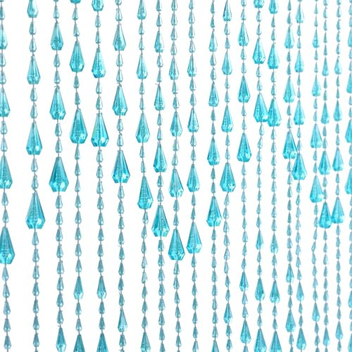 GeeComfy Crystal Beaded Curtain 35.5 x 79 Inches 45 Strands Acrylic Hanging Door Beads String Curtain Room Divider for Doorway Window Living Room Bedroom Decor, Wave Pattern - Teal