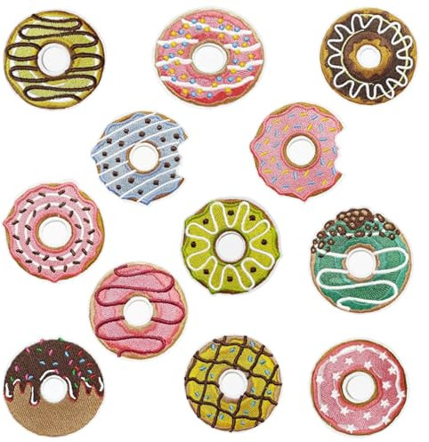 Attuslla 12 Stück Krapfen Flicken Patches, Süßer Candy Doughnut Patch zum Aufbügeln Flicken zum Aufbügeln Patches für Kleidung, Hüte, Jeans, Röcke, T-Shirts, Rucksäcke