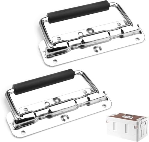 2 Stück Klappgriff, 110mm Gefedert Kistengriff Klappgriff Griff Tragegriff Klappgriffe für Kisten Kistengriff Klappgriff Edelstahl Hardware Boxen mit Isolierter Gummigriffabdeckung für Toolbox Tür