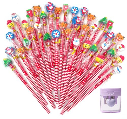 Yudobliss Weihnachten Bleistift Cartoon Bleistifte, 40 Stück Weihnachten Karikatur Bleistifte Set, HB Bleistift Set, Netter Karikatur Weihnachten Muster Radierer, Verwendet für Geschenke