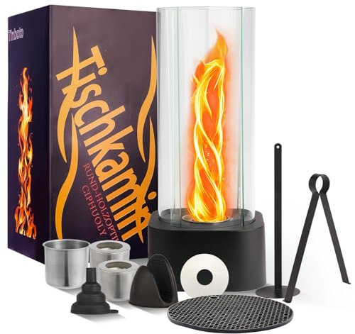 Tinboto Cheminée de Table avec Flamme Tournante, Cheminée Bioéthanol Intérieur et Extérieur, Cheminée Décorative - Décorations de Terrasse et de Jardin