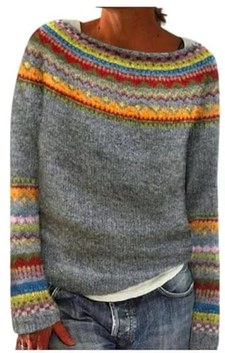 SYLDMKJ Maglione Donna Invernale Sciolto A Scarpone Rotondo Vintage Maglione A Maglia-Giallo-M