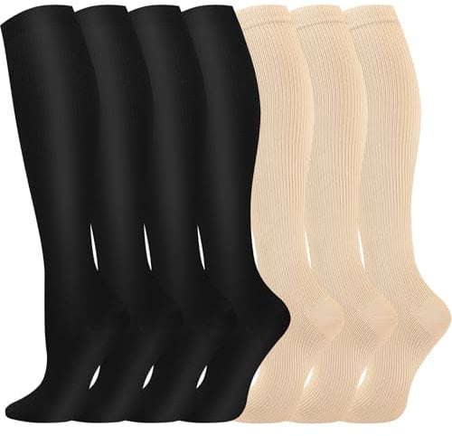 Losvcbcx Kompressionsstrümpfe,2/7 Paar Kompressionssocken für Damen und Herren mit 15–20 mmHg sind die besten Sport- und Medizinstrümpfe für Krankenschwestern auf Flugreisen