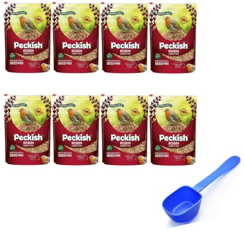 Peckish Robin Bird Seed and Insect Mix, brown with scoop (1 kg x 8)