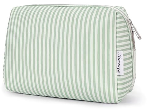 Narwey Make up Tasche Damen Schminktasche Kosmetiktasche Kulturtasche Damen Kulturbeutel, Makeup Tasche Makeup Bag (Hellgrüne Streifen, Groß)