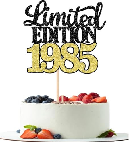 1 Stück Limited Edition 1985 Cake Topper Glitzer 40th Geburtstag Tortendeko Prost auf 40 Jahre 40 & Fabelhaft Kuchen Deko für Männer und Frauen Geburtstag Party Kuchen Dekoration Schwarz Gold