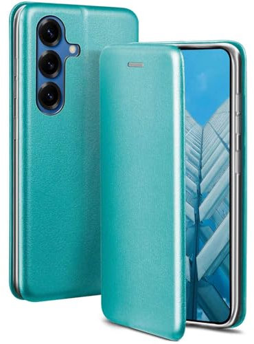 ONEFLOW Business Case für Samsung Galaxy S25 Handyhülle klappbar mit Standfunktion, Klapphülle Flipcase Cover Dünn, PU Leder Hülle mit Kartenfach, 360 Grad Schutzhülle, Mint Blau
