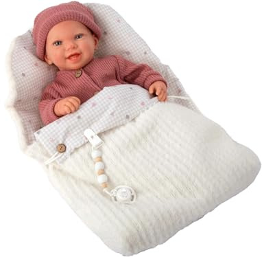 ARIAS -Reborn ARI98186, 45 cm, Angica, realistisches Baby, mit rosa Kleidung, inklusive Wiege, Schnuller, Windel, Familienbuch und Echtheitszertifikat, Spielzeug für Kinder ab 3 Jahren