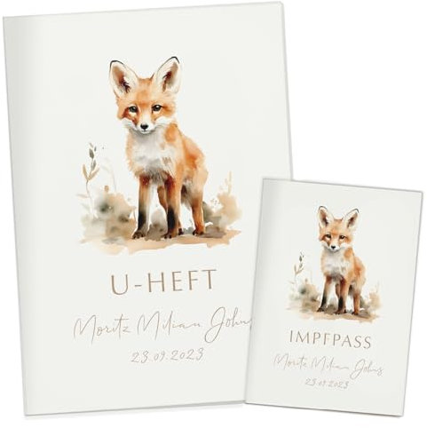 NORDEULE U-Heft- und Imfpasshülle mit Name und Datum personalisiert | 3-teiliges Set | Hochwertige Hülle für Untersuchungsheft und Impfass Deines Kindes (Milian)