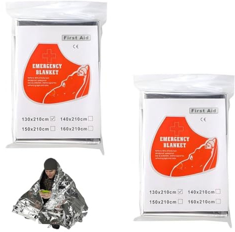 WUSJCOF 2 Stück Rettungsdecke Reißfest & Wasserdicht Erste Hilfe Decken Wärmedecken für Outdoor Wandern Überleben Skifahren (130 * 210cm)