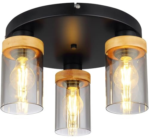 Globo Deckenleuchte Wohnzimmer Rauchglas Deckenlampe Schlafzimmer 3-flammig schwarz 15557-3D