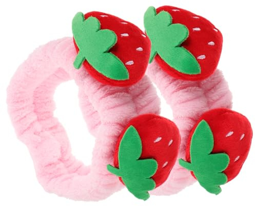 TOVINANNA 2pcs Bandeaux en Peluche Fraise pour Femme et Fille, Serrage-tête Confortable et Doux en Tissu, pour Lavage Visage, Spa et Maquillage