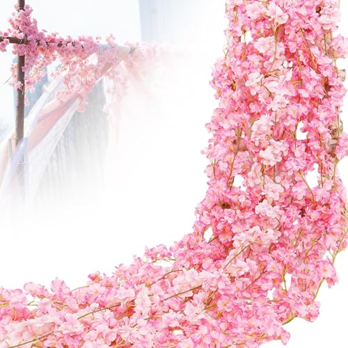 ZYETGH Künstliche Kirschblüten Girlande, 5 Stück Kunstblumen Girlande Frühling Rosa Blumengirlande für Hochzeit Künstliche Blumen Blumengirlande Deko für Hochzeit Garten Zimmer Dekoration