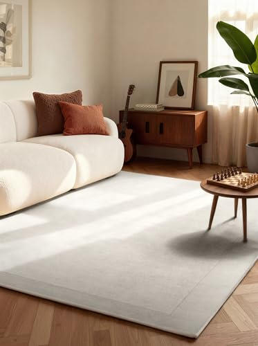 Villeroy & Boch Wollteppich Kivi - Weicher Natur Wohnzimmerteppich mit Bordüre, Handgemacht & Natürlich, Modernes Design für Wohnzimmer, Schlafzimmer, Esszimmer, Flur - Natur Creme, 160x230 cm