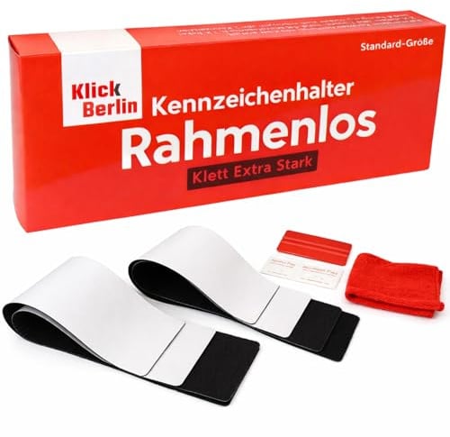 Klett Kennzeichenhalter Rahmenlos [Extra-Stark & Legal] Kennzeichenhalter | Wetterfeste Nummernschildhalter | Kennzeichen Klett | Rahmenlose Kennzeichenhalter Österreich & Deutschland Klick Berlin