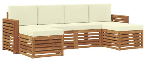 vidaXL Sofagarnituren 6 pcs Natur und Creme Massivholz Akazie, Outdoor-Sofa, modernes Gartenmöbel, langlebiges Ecksofa, Terrasse Lounge, Sitzgruppe für die Veranda