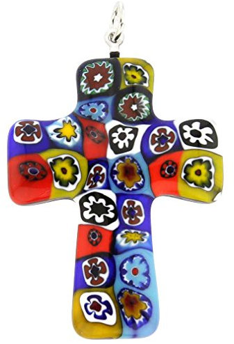 Glass Of Venice Pendentif Croix Splash Murano Millefiori Couleur