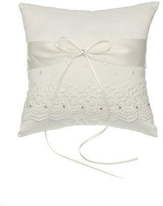 SAMKY Venus Jewelry RP008I Ringkissen, Bestickt, Blumenspitze, Kristall, 17,8 x 17,8 cm, elfenbeinfarben