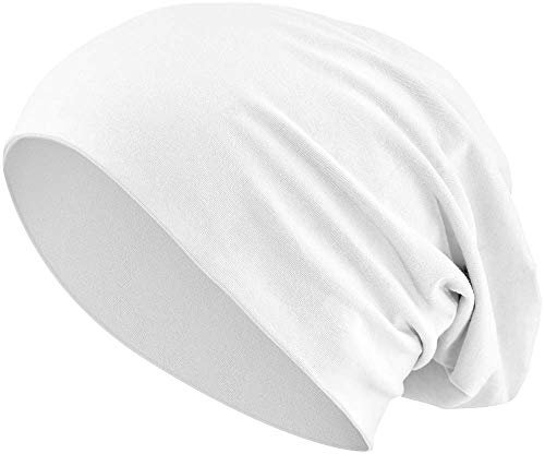 Jersey Baumwolle elastisches Long Slouch Beanie Unisex Mütze Heather in 35 (3) (White)