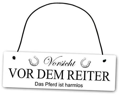 Homeyourself Metallschild Vorsicht vor dem Reiter das Pferd ist harmlos 25 x 8 cm aus Alu Verbund (Alu, Kunststoff) für In- und Outdoor Deko Schild Dekoschild Wandschild außen und innen