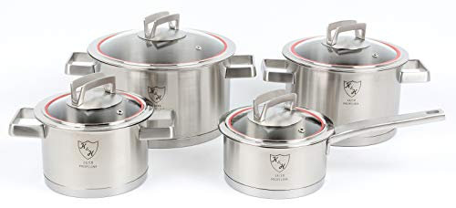K&H Topfset Edelstahl 505 [MIT GLASDECKEL] Induktions Töpfe Set - Kochtöpfe - Kochtopf Induktion - Universell Kompatibel - Unbeschichtet - Cooking Pod - Inkl. Stieltopf - Rostfrei (4-Teilig)