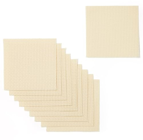 Springboard Cross Stitch Fabric Squares - 10-Pack of Binca Mesh for Sewing - 100% Cotton, 6-Count Embroidery Fabric for Kids - Cross Stitch Accessories and Supplies - 15 x 15 cm Squares - Cream