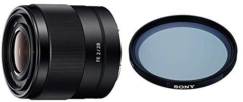Sony SEL-28F20 Weitwinkel Objektiv (Festbrennweite, 28 mm, F2, Vollformat) schwarz + VF-49CPAM2 mehrfach beschichteter Schutzfilter + Sony VF-49MPAM Carl Zeiss T* MC-Schutzfilter 49 mm schwarz