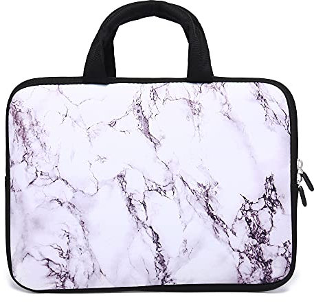 14 15 15.4 15.6 inch Laptop Handle Bag Computer Protect Case Pouch Holder Notebook Sleeve Neoprene Cover Soft Carrying Travel Case for Dell Lenovo Toshiba HP Chromebook ASUS Acer (White Marble)