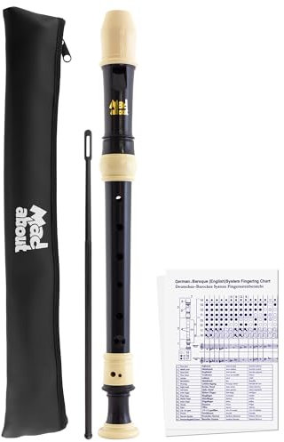 Mad About MA-REC05 Flûte à bec soprano pour l'école avec sac, tige de nettoyage et tableau des doigtés, noir et ivoire.