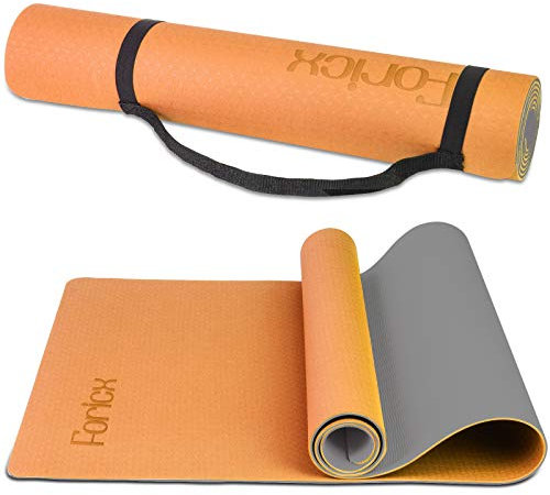 Foricx Yogamatte, umweltfreundliche TPE-Yogamatte, rutschfest, doppelseitig dick, Fitness-Trainingsmatte für Frauen, Yoga, Pilates und Gymnastik (Orange + Grau)
