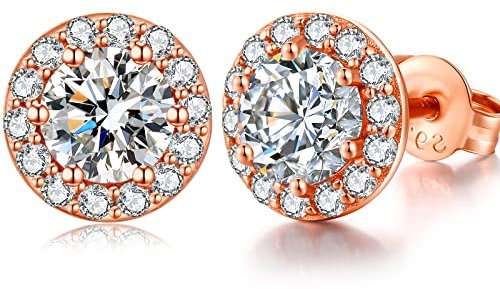 Silber Ohrringe Damen - Echt Silber Ohrstecker Rosegold Solitär mit Diamant Zirkonia Vergoldet