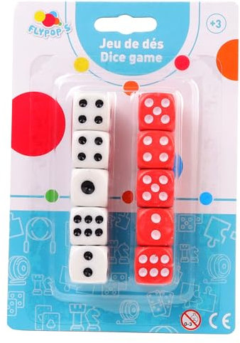 FLYPOP'S - Dadi - Gioco di Dadi - 140468LIN - Rosso e Bianco - Plastica - Da 2 a 6 Giocatori - Giochi da Tavolo - Yam's - Chance - 1,4 cm x 1,4 cm - A partire dai 5 anni
