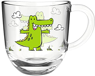 Leonardo Bambini 022900 Tasse à thé, en verre, pour enfant, avec motif animal, passe au lave-vaisselle, vert crocodile, 1 pièce, 280 ml