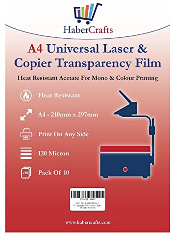 Universal Laser Transparency Film A4 Clear OHP Sheets Laser Printer Acetate Film Overhead Projector Film Tracing Graphic Design Transparency Paper Printable Sheets Fast Dry 120 Micron (10 Sheets)