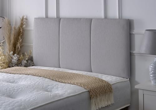 Alton Padded Paneled Divan Bed Headboard | Chenille Fabric Headboards for 4ft6 Double Size Bed | Elegant design with wooden material headboards for beds (Light Grey, 4ft6 Double Height-20inch)