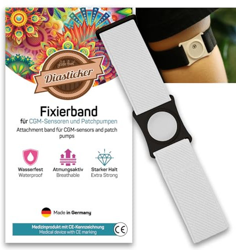 Diasticker® | Freestyle Libre 3 - Fixierband | Flexibel - Wasserfest - Starker Halt | Sensor-Schutz, Fixierung für Freestyle Libre Sensor | Halter: Schwarz (Medium: 25-35 cm, Weiß)
