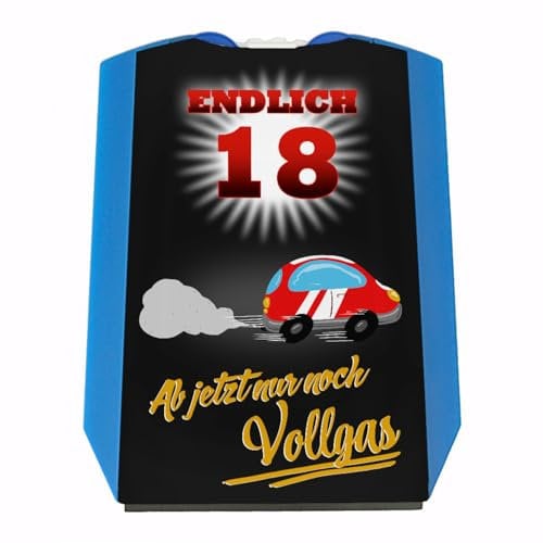 Endlich 18 Parkscheibe mit kleinem Rennwagen-Motiv und 2 Einkaufwagenchips Geschenk zur Volljährigkeit Auto Führerschein Volljährigkeit 18. Geburtstag Party