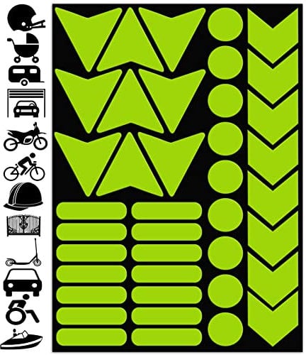 Biomar Labs Reflektoren Reflektierende Aufkleber Reflexfolie Neon Grün Gelb Stickers Set (40 Stück) Selbstklebend Fahrrad Reflektierende Reflektor Sicherheitsaufkleber D 81