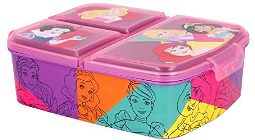 Premium Brotdose Prinzessinnen Lunchbox mit 3 Fächern, Bento Brotbox für Kinder - ideal für Schule, Kindergarten oder Freizeit